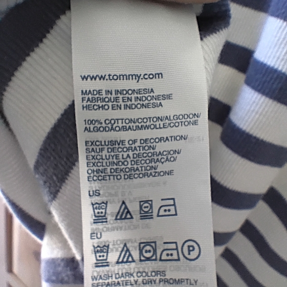 Tommy Hilfiger Sailor V-neck Navy and Cream Striped Top Sz L - Picture 5 of 5